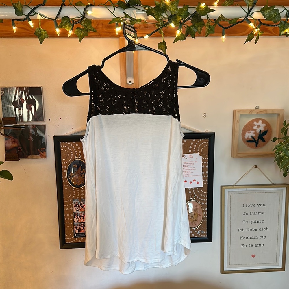 white and black lace tank